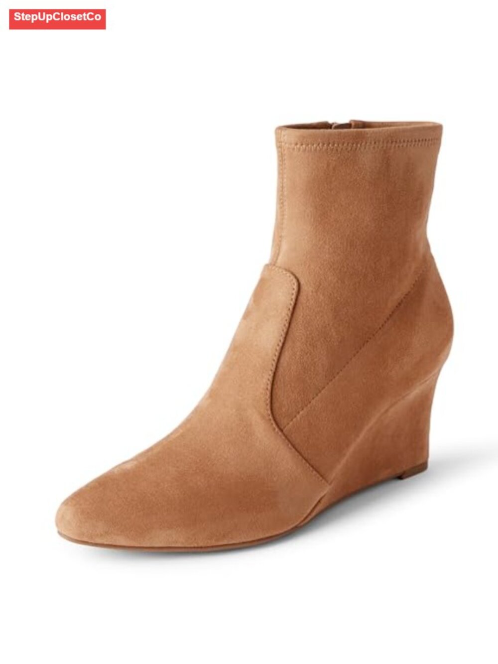 Essentials Women's Wedge Ankle Boots Faux Suede Pointed Toe Zip Booties